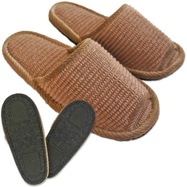 Slippers, Men's Indian Cotton Slippers with Non-Slip Toe Outer Sewing L Size Felt Sole Silent, Made in Japan, Up to Approx. 10.4 inches (26.5 cm), Hakihaki Workshop Cleo Brown