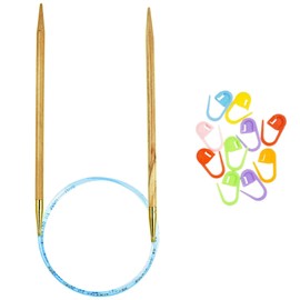 addi Olive Wood 20 inch (50cm) US 10.75 (7.0mm) Circular Knitting Needle, Lightweight, Warm Touch, Standard Tips, Smooth Joins, Blue Pliable Cord Markers with 10 Colorful Stitch Markers