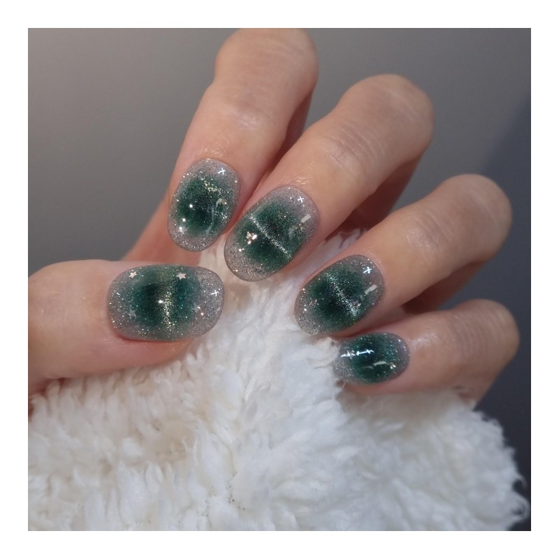 Green Pop Magnet Handmade Nail Tips - Short Ballerina /