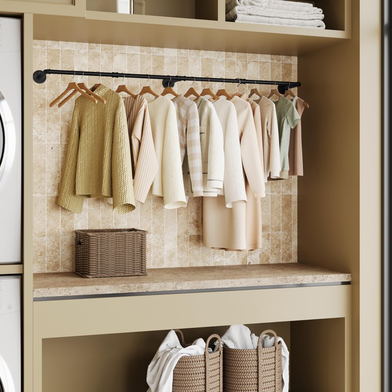 RSFMAS Wall Mounted Clothes Rack, Industrial Pipe Clothing Rack 60