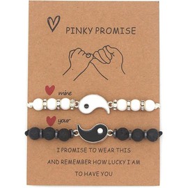 2-3Pcs Handmade Yin Yang  Stone Bead Bracelet Set for Women Men  Friend Adjustable Braided Cord Strand Tai Chi Gossip Couple Matching Bracelet Friendship - Color: C white