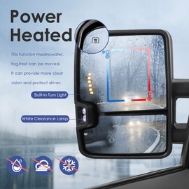 MOSTPLUS Power Heated Towing Mirrors Compatible with 2014-2018 Chevy Silverado GMC Serria w/ Turn light, Clearance Lamp (Set of 2)-Black Not for Diesel Truck