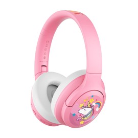 BAMINI Space Active Noise Cancelling Headphones, Wireless Over-Ear Bluetooth 5.0 Headphones with 50H Playtime, Adjustable Volume Limit (75/85/94dB), Ideal for Study, Travel, and Home Office (Pink)