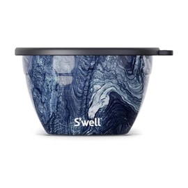 S’well Stainless Steel 64oz Salad Bowl Kit, Azurite Color, Includes 2oz Condiment Container and Removable Tray, Leak-Proof, Easy to Clean, Dishwasher Safe