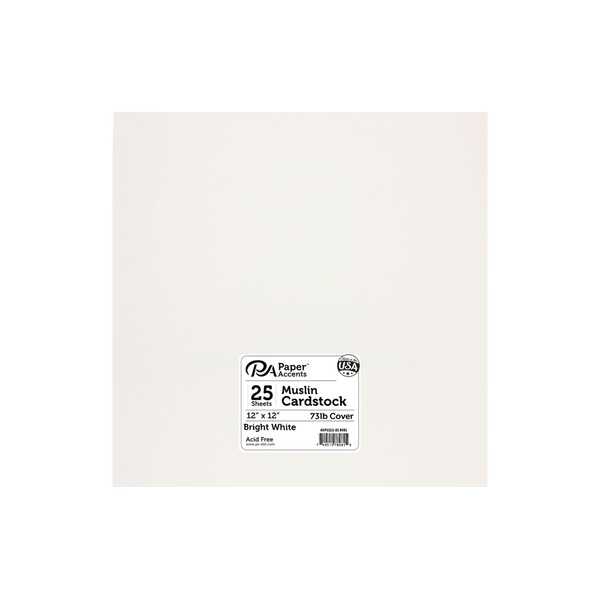 PA Paper Accents Muslin Cardstock 12" x 12" Bright White,