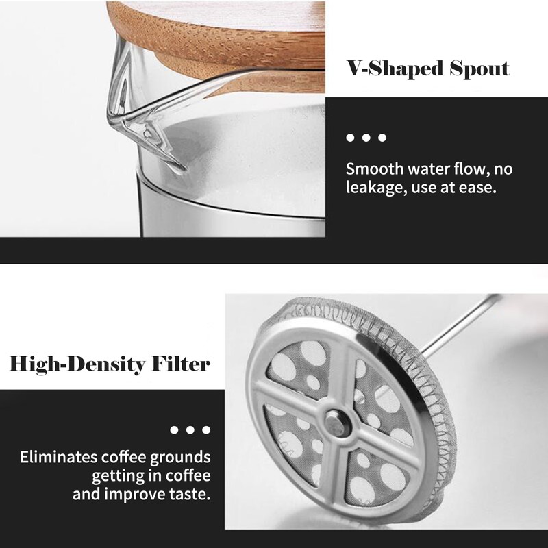 20oz French Press Coffee Maker with Wooden Handle High-Density Filter