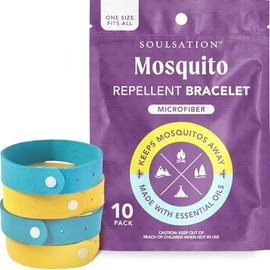 Soulsation 10 Pack Mosquito Repellent Bracelets Microfiber - for Kids & Adults, Natural DEET-Free