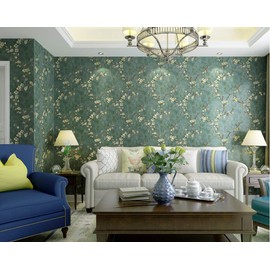Q QIHANG Country Retro Pastoral Style Non-Woven Embossed Pattern Living Room Bedroom Non-Pasted Wall Paper 1.73' W x 32.8'L (A Blue)