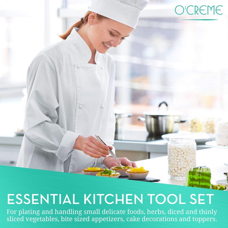 O'Creme Stainless Steel Precision Kitchen Tweezer Tongs 6.25" with Fine