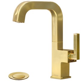 Brushed Gold Bathroom Faucet Single Handle, Lava Odoro Bathroom Faucet for Sink 1 or 3 Hole Brass Single Hole Bathroom Sink Faucet, Vanity Faucet with Drain Assembly, Deck Plate Included, BF204-SG