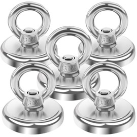 MIN CI 5 Pack Round Neodymium Magnets, Strong Magnets Heavy Duty 45kg（99lbs）Magnet Fishing 32mm Rare Earth Magnets Magnet with Eye Bolts Industrial Magnet for Hanging Hoisting