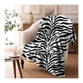 FAIRWAYUK Animal Skin Print Blanket, Extra Large Faux Fur Fleece Throws For Settees Sofa Bed, Super Soft, Warm Cozy, Mink Fleece Blankets (Zebra Skin Mono, Double - 150 x 200 cm)