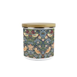 Purely Home Blue Strawberry Thief Herbal Tea Storage Canister - Morris Inspired Tapestry Artwork Homeware Gifts - Medium Sized Metal Enamel Kitchen Food/Drinks Storage Container 600ml