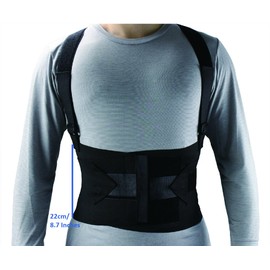 ObboMed® MB-2845NL Industrial Back, Lumbar Abdominal Support Wrap Belt Brace with 4 Metal Stays Splints, extra double side straps adjustable for heavy lifting loading worker porter (L: 41 - 45 inches)