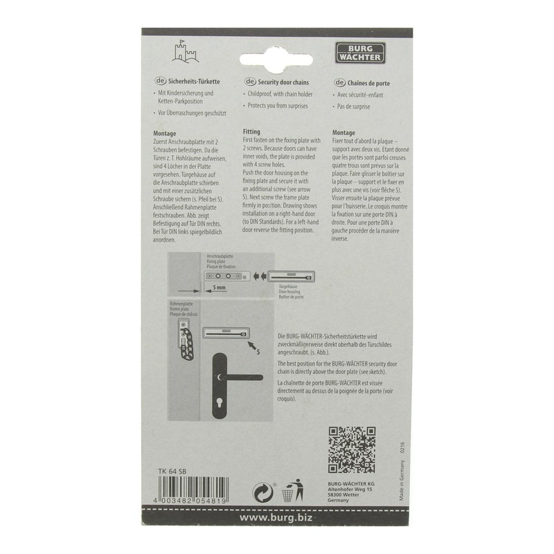 Burg-Wächter TK 64 SB Nickel Plated Safety Door Chain with