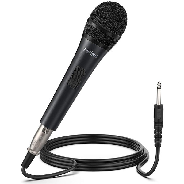 FIFINE Mic, Dynamic Microphone, Vocal Mic, Karaoke Mic, Unidirectional for Home Karaoke, Events, Speeches, Conferences, Recording, 0.25 inches (6.35 mm) Plug, 1.7 ft (4.5 m) Length, XLR Microphone Cable Included K6