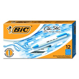 BIC CSM11-BLU Clic Stic Retractable Ball Pen, Medium Point (1.0 mm), Blue Ink, 3 Pack, 36-Count