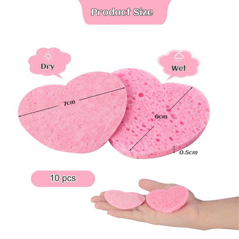 Nynkyon 10 PCS Compressed Facial Sponges Professional, Heart Shaped Cellulose