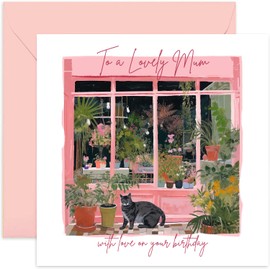 Old English Co. Birthday Card for Mum - Pink Shop Front Flora Design Birthday Card for Her - Cute Birthday Card for Her from Son Daughter - 30th, 40th, 50th Birthday Card | Blank Inside Envelope