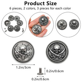 Niuhong 6 Pieces Skull Conchos Craft 3D Skull Screw Cap Leather Rivets Decorating Punk Cool Screw DIY Craft Repairs Handbag Purse Clothes Shoes Decor (B)