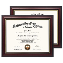 GraduationMall 8.5x11 Certificate Diploma Frame,Solid Wood & UV Protection Acrylic,Cherry Finish with Gold Trim,2 Pack