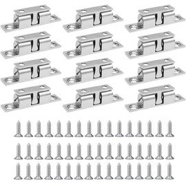 Lanpeeking Pack of 12 Adjustable Ball Catch 50 mm, Double Ball Catch Cabinet Catch with 48 Screws, Heavy Duty Furniture Catch for Kitchen, Wardrobes, Bathroom (Silver)
