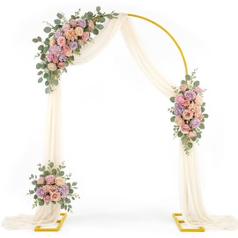 Xizlapu 7.5FT Round Metal Wedding Arch Backdrop Stand with Stable Base