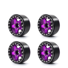 Treal 1.9 Beadlock Wheels (4pcs) Aluminum CNC Machined Wheels for 1:10 Scale Crawlers RC-Type E (Black-Purple)