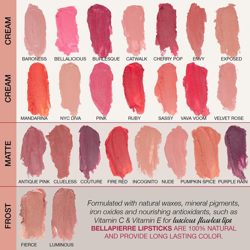 bellapierre Mineral Lipstick | Richly Pigmented 100% Natural Formula |
