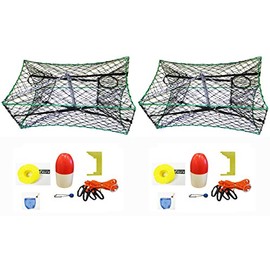 2-Pack of KUFA Galvanized Foldable Crab Traps & Accessory Kits (100' Poly Rope with line Weight,Caliper,Harness,Bait Bag & 14" Float) (S33+CAP3) x2