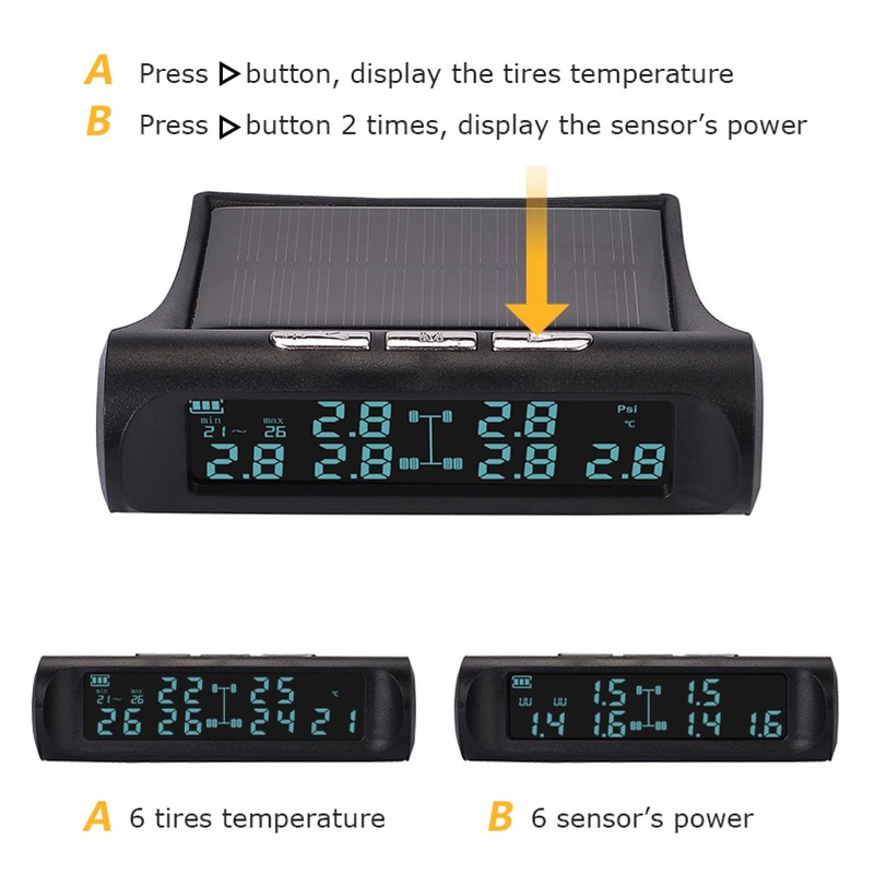 Wireless Solar TPMS Tire Pressure Monitoring System with LCD Display,