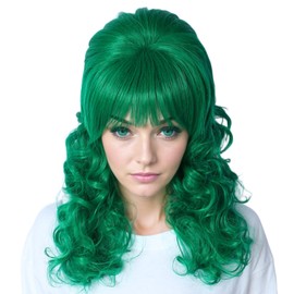 Linfairy Long Wavy Hybrid Wig Large Fluffy Honeycomb Wig for Women Clothes 50s 80s (Green)