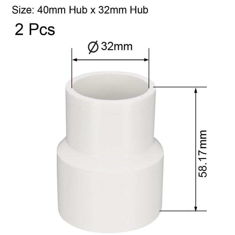 TOP-VIGOR 2Pcs PVC DWV Reducing Coupling, 40mm x 32mm Socket