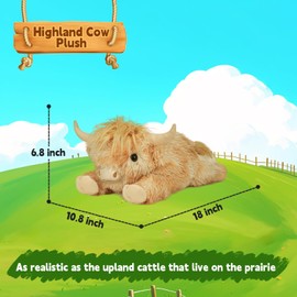 WDXDSOB Highland Cow Stuffed Animal - 18" Gradient Brown Cows Plush Toy Gift for Kids & Adults, Cattle Decorations Pillows Living Room Bedroom