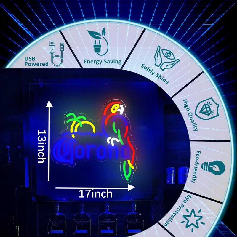 Coron Neon Sign Parrot Neon Lights for Bar Decor, Palm