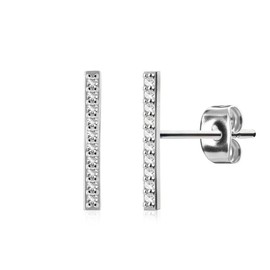 Pain-is-Art Ear Crawler Long Bar 316L Surgical Steel with Crystals 1 Pair, Alloy Steel