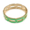 Oval Shape Neon Green Enamel Link Hinged Bangle Bracelet In