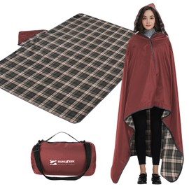 DUKUSEEK Stadium Blanket for All Weather, Waterproof Outdoor Blankets with Hood, Soft Warm Fleece Camping Blanket Windproof for Outdoor Sports, 79x58