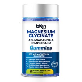 Magnesium Glycinate Gummies 800mg - Sugar Free Magnesium Supplement with Ashwagandha, Lemon Balm Extract & CoQ10 for Sleep, Stress & Muscle Relief & Nerve Health - 60 Gummies (Blueberry Flavor) (1)