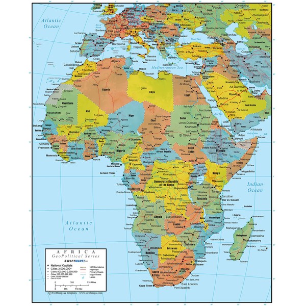Africa Wall Map GeoPolitical Edition by Swiftmaps (18x22 Laminated)