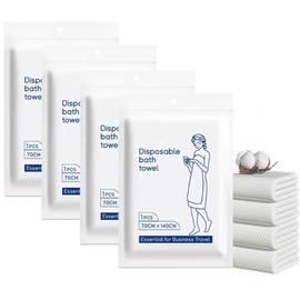 Celmuron Disposable Bath Towels 4 Pack, 55" x 27.5" Individually Wrapped, Large Thick Absorbent Non-Woven Towels for Travel, Gym, Spa & Hotel Use