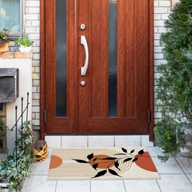 Jvpke Abstract Boho Door Mat, Minimalist Orange and Black Doormat Indoor Outdoor Entrance Porch, Boho Bath Mats for Bathroom, Mid Century Modern Welcome Mats for Front Door, 17x30 Inches