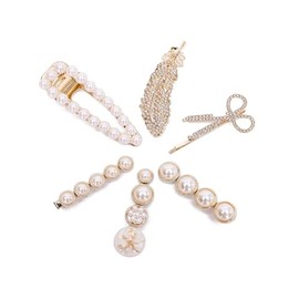 KDDOM 6 PCS Pearl and Rhinestone Hair Clips Scissors Feather Hair Clip Set Styling Hair Accessories for Women Girl