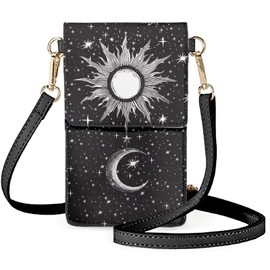 WELLFLYHOM Moon Star and Sun Small Crossbody Purse Women Phone Bag Mini Messenger Pouch PU Leather Cell Phone Carrier Bag for Men Teens Waterproof Travel Wallet Cross Body Bags