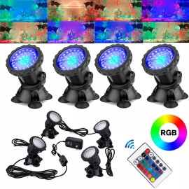 Unbranded Set of 4 Submersible 36LED RGB Pond Spot Light Underwater Pool Fountain + Remote
