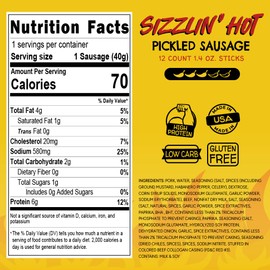 Long John Snacks Sizzlin' Hot Pickled Sausage – Pork & Beef Smoked Links Seasoned with Spices – Gluten-Free, Bold Flavor & Delightful Heat – Individually Wrapped for Mess-Free Snacking –12pack