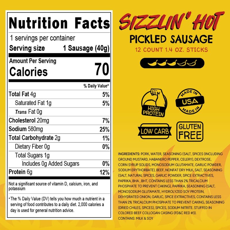 Long John Snacks Sizzlin' Hot Pickled Sausage – Pork &