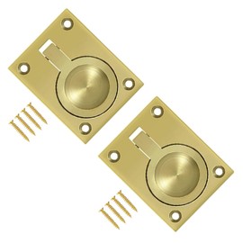 TERF® Traditional Vintage Polished Brass Flush Ring Pull Handle 63mm (2.5 inch) Face Fix Handle Including Fixing Screw for Use Window Cupboard Cabinet Wardrobe Door Gate - Pack of 2