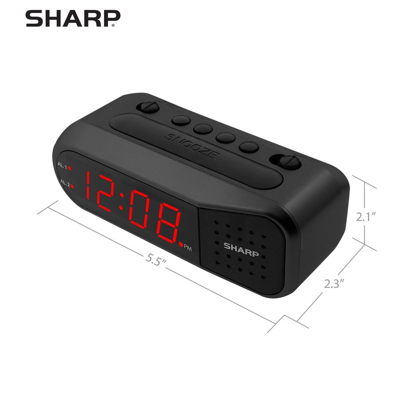 SHARP Digital Alarm Clock – Black Case with Red LEDs