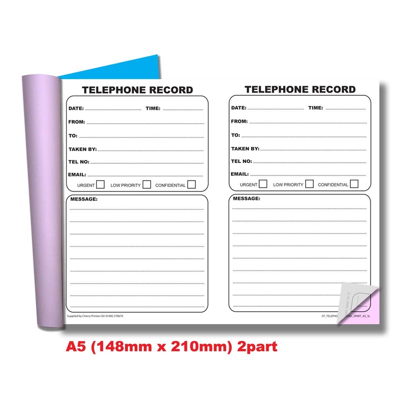 Cherry NCR Telephone Record Duplicate Book SL A5 40 Sets